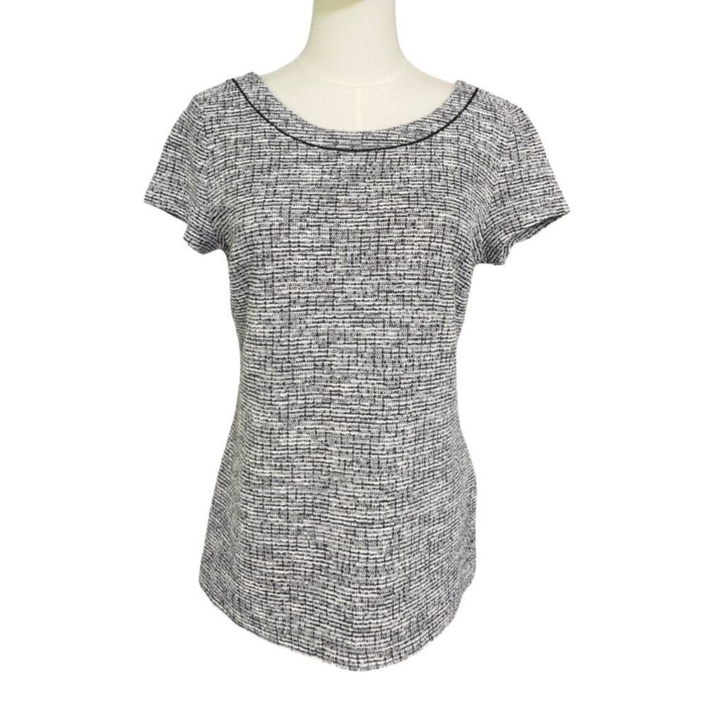 Banana Republic Black White Textured Metallic Knit Short Sleeve Top Medium